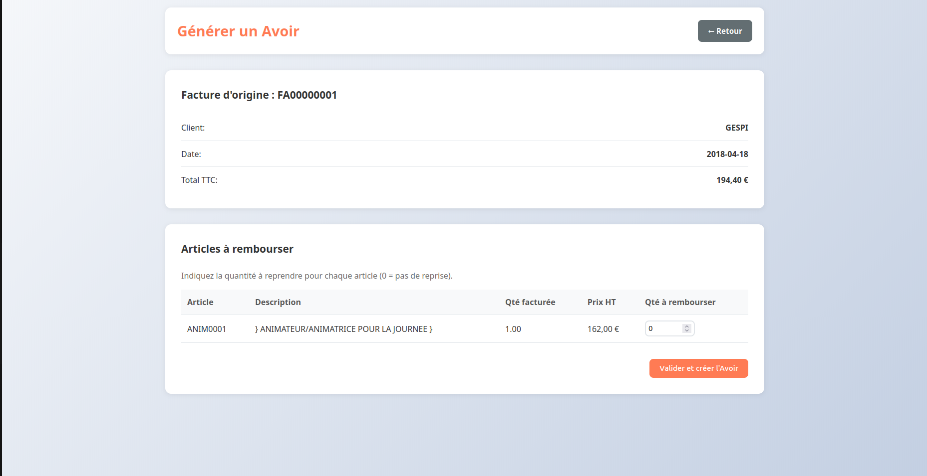 génération des avoirs